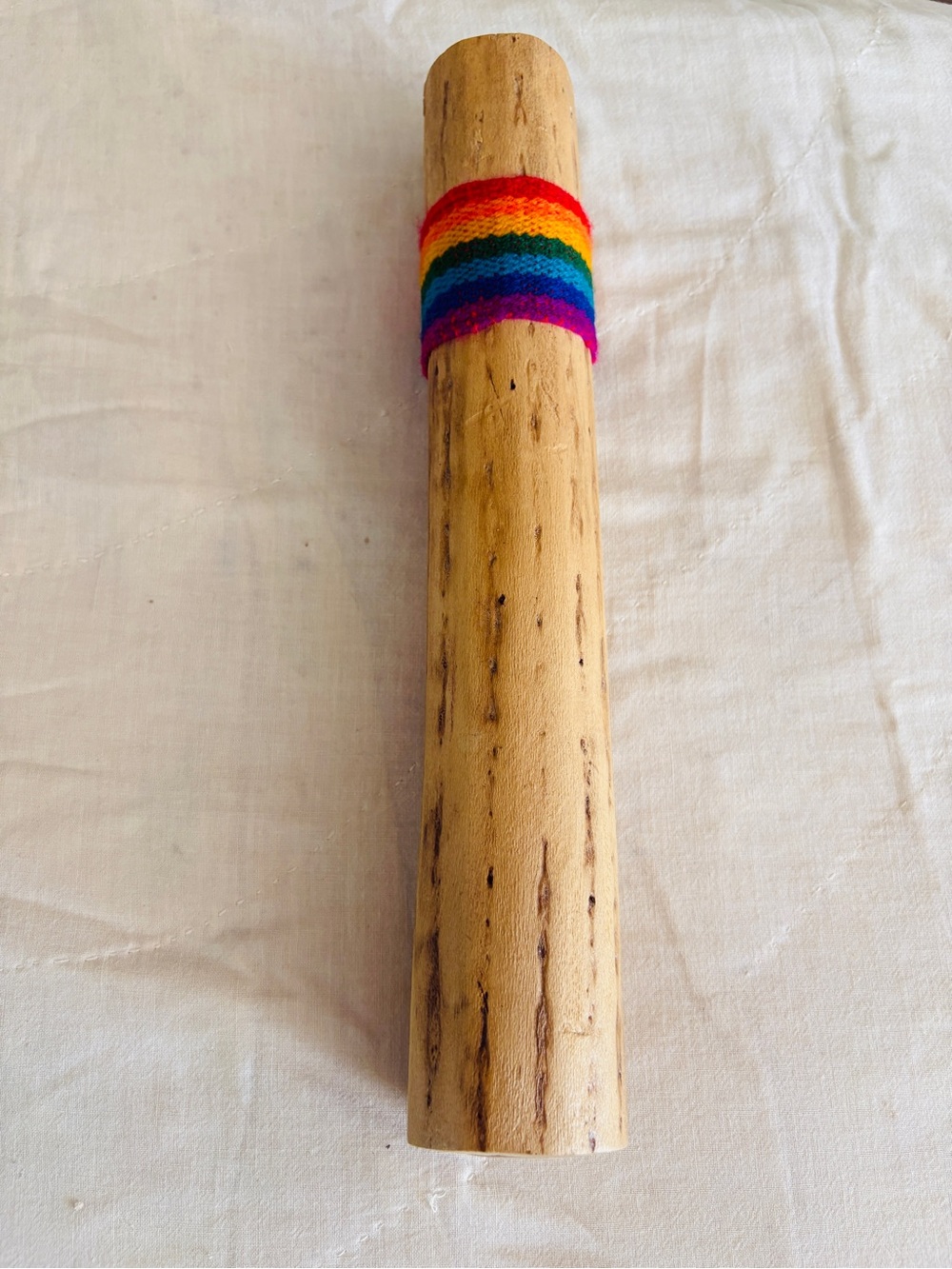 Wooden Rainstick with Rainbow Band